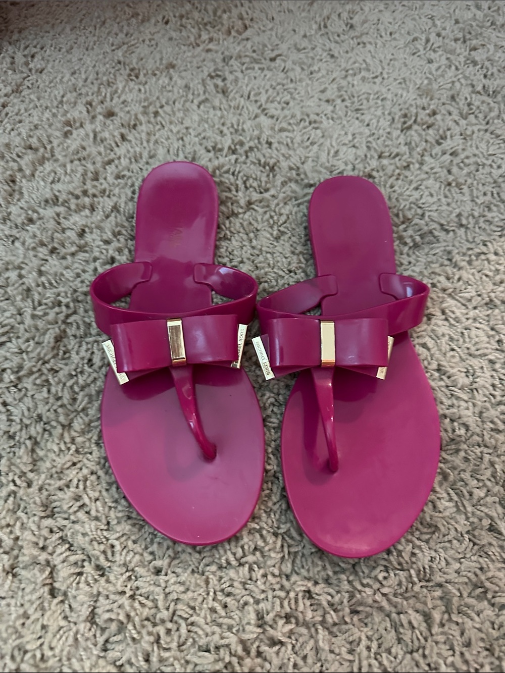 Michael Kors Fuchsia Bow Thong Sandals with Gold Accents
